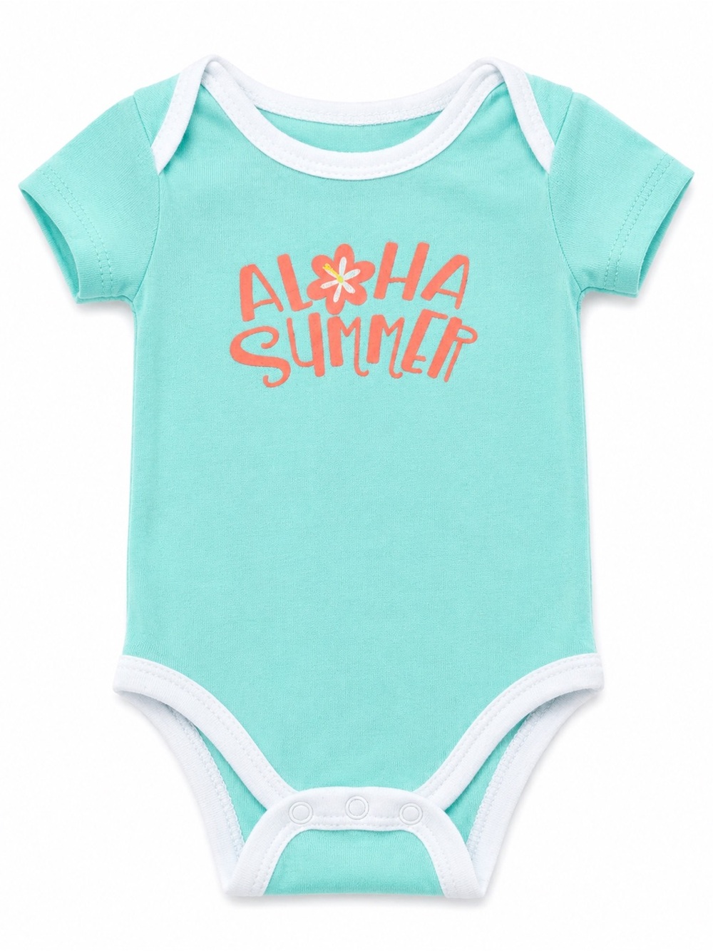💕 3/10$ Koala Kids Turquoise One-Piece Bodysuit with Coral 'Aloha Summer' Print